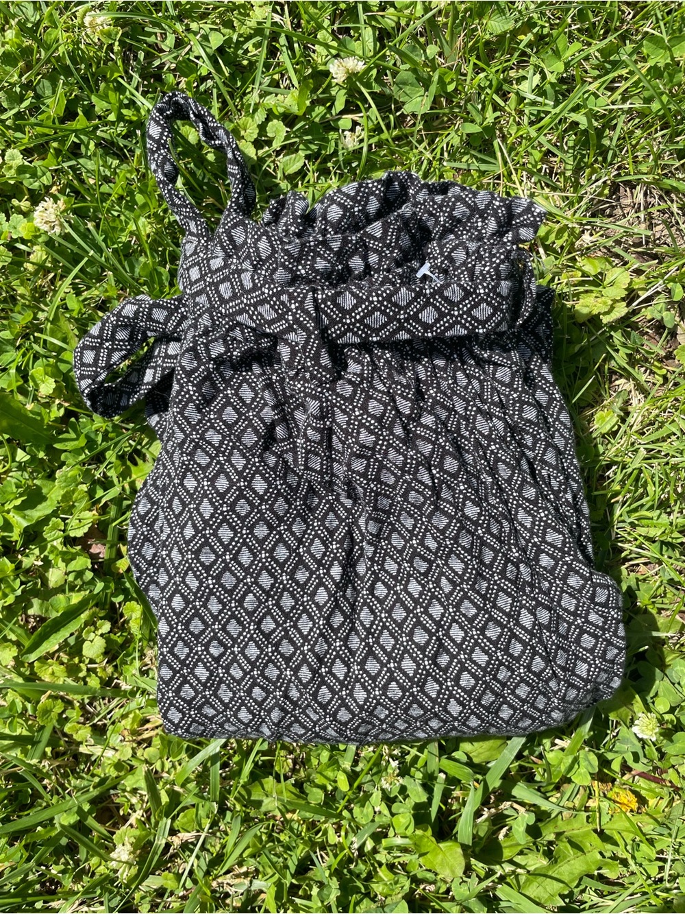 H&M Black & White Diamond-Print Paperbag Waist Pants